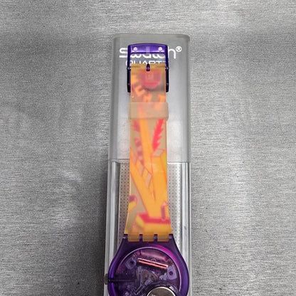 Swatch Rara Avis Watch Men 34mm Gold Dial Purple Case GV103 New Battery NOS10
