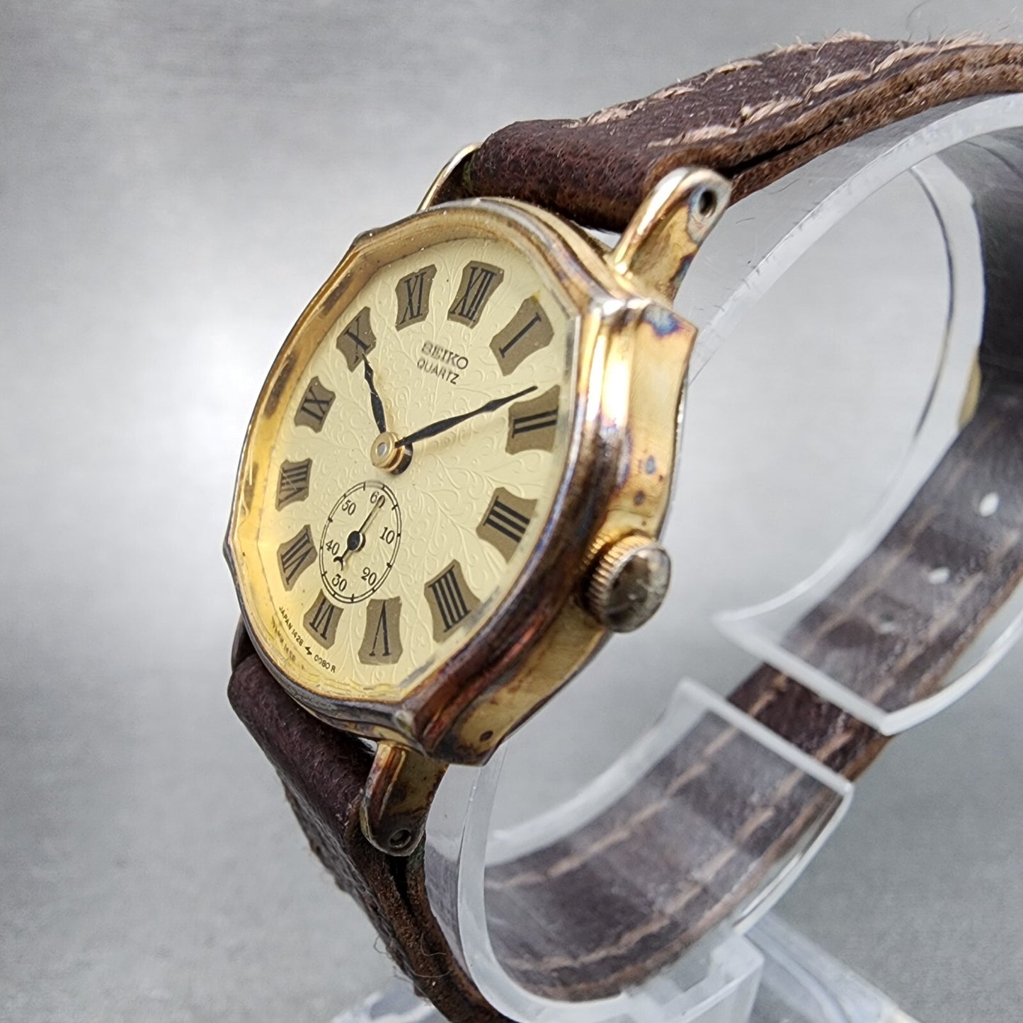 Seiko Watch Women 24mm Cream Dial Gold Tone Square 14285010 New Battery VTG2