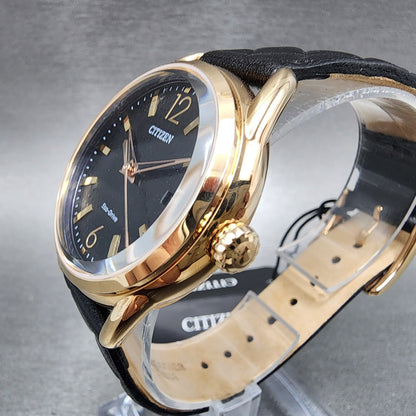 Citizen EcoDrive Watch Women 36mm Black Dial Rose Gold Tone Date Round FE60832