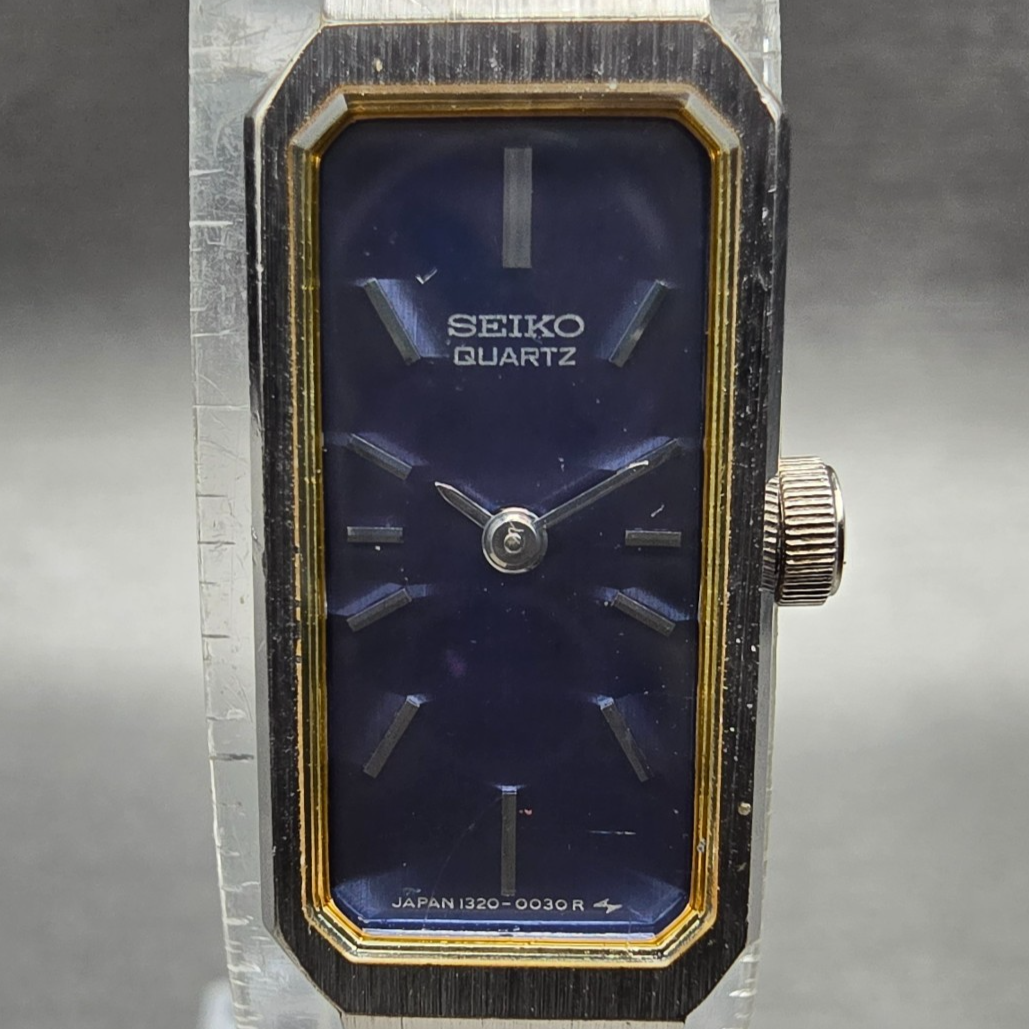 Seiko Watch Women 12mm Blue Dial Silver Rectangle 1320-5029 New Battery JP11