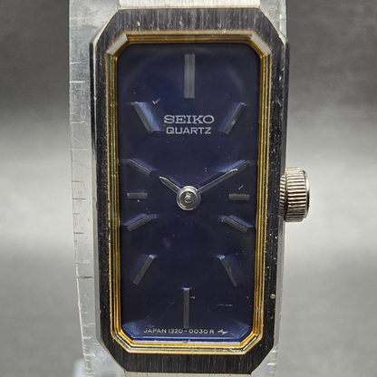 Seiko Watch Women 12mm Blue Dial Silver Rectangle 1320-5029 New Battery JP11