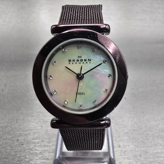 Skagen Denmark Watch Women 25mm MOP Dial Purple Tone Round 107SMMD New Battery0