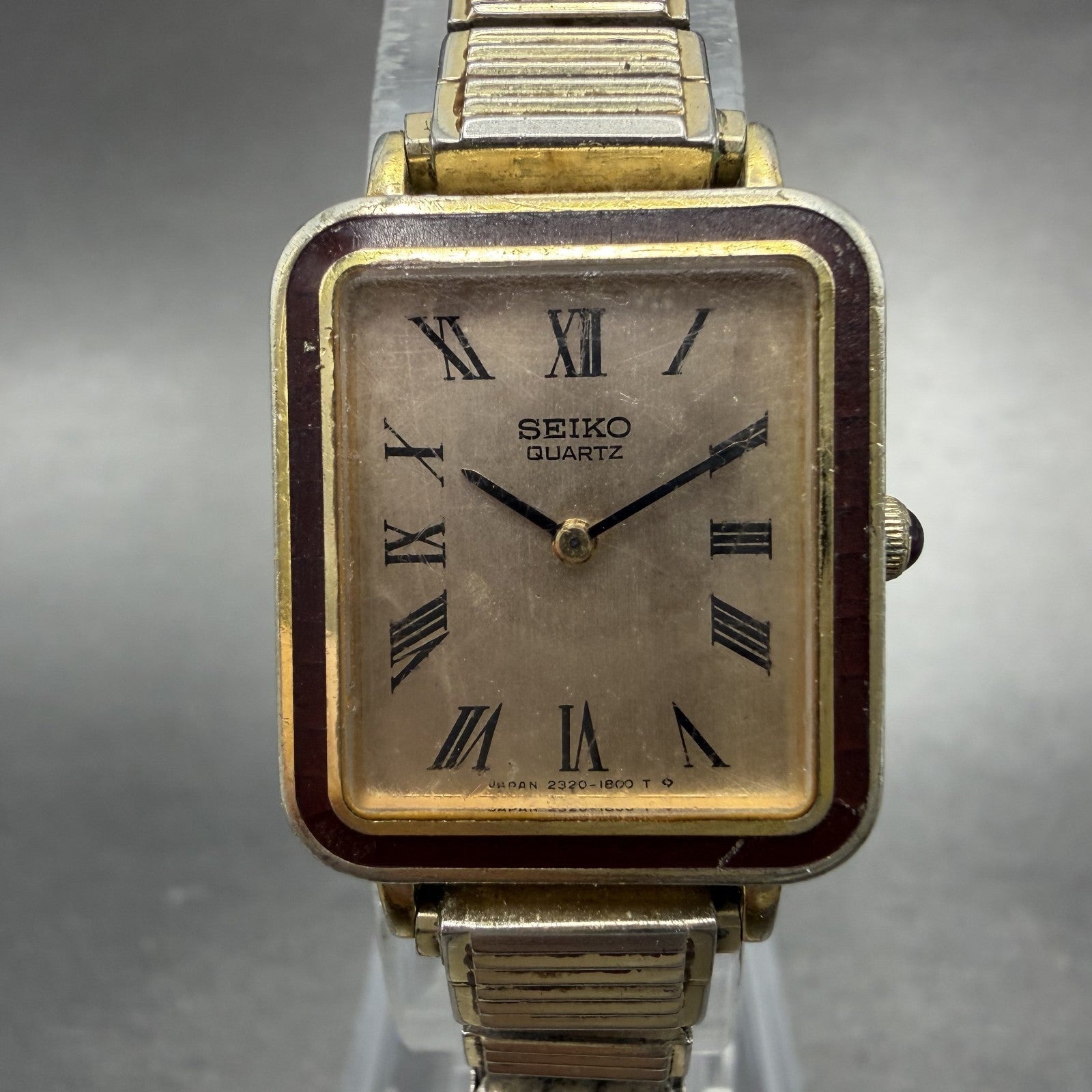 Seiko Tank Watch Women 20mm Rose Dial Gold Tone Rectangle 2320-581A New Battery0