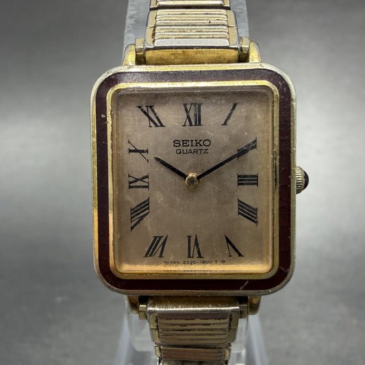 Seiko Tank Watch Women 20mm Rose Dial Gold Tone Rectangle 2320-581A New Battery0
