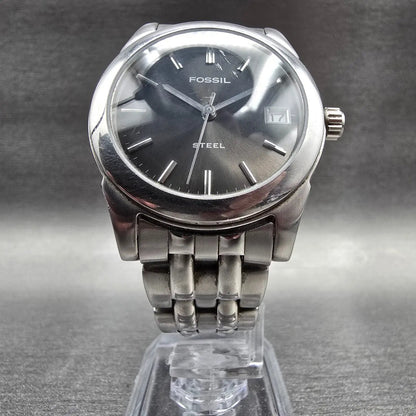 Fossil Steel Watch Men 34mm Gray Dial Silver Tone Date Round FS-2642 New Batt JP5
