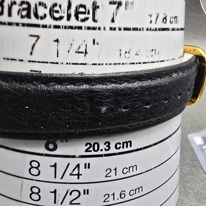 Gucci 2000M Watch Men 30mm Black Dial Gold Plated Leather Round New Battery VTGp11
