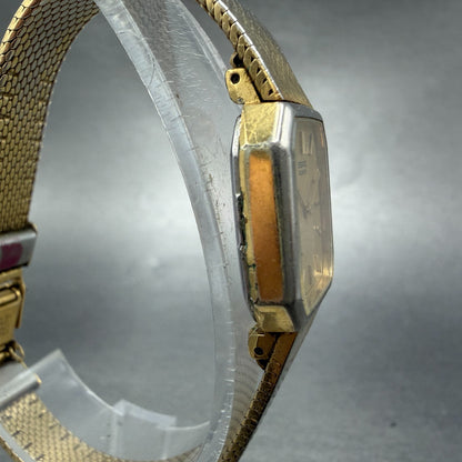 Seiko Tank Watch Women 18mm Champagne Dial Gold Tone 1400-8089 New Battery3