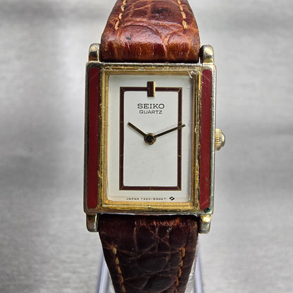 Seiko Watch Women 17mm White Dial Two Tone Rectangle 7320-520A New Battery VTG0