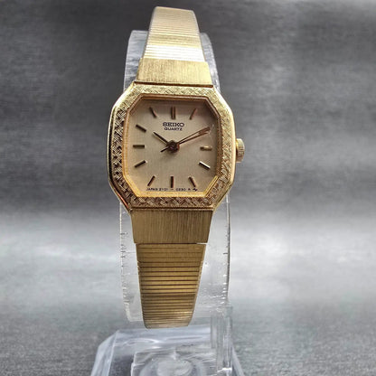 Seiko Watch Women 17mm Gold Dial Gold Tone Octagon 2Y01-5059 New Battery Vintage5