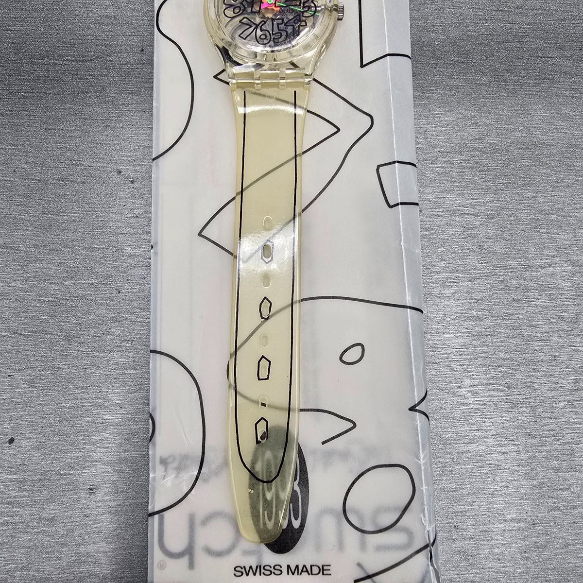 Swatch Scribble Watch Men 34mm Skeleton Dial Clear Case GZ124 New Battery NOS6
