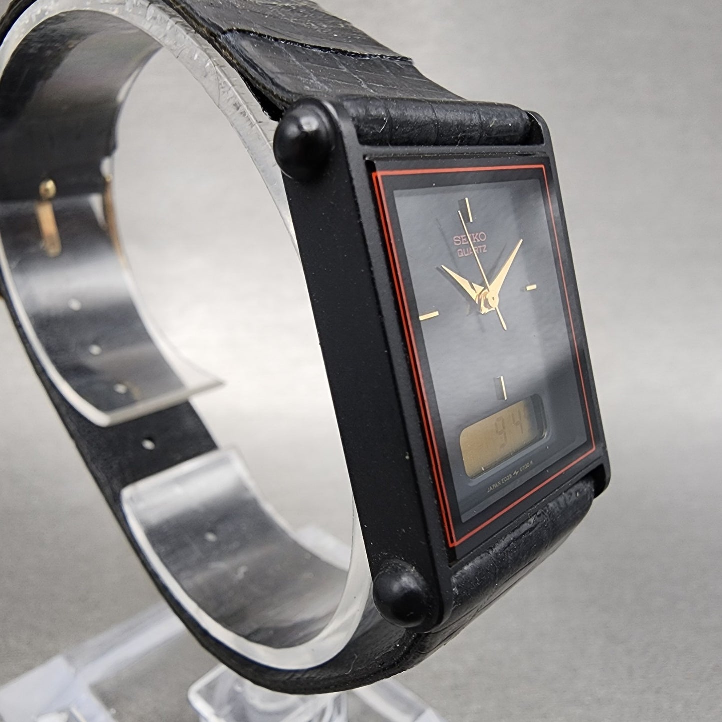 Seiko Watch Women 22mm Analog Digital Black Tone Rectangle E0295510 New Bat3
