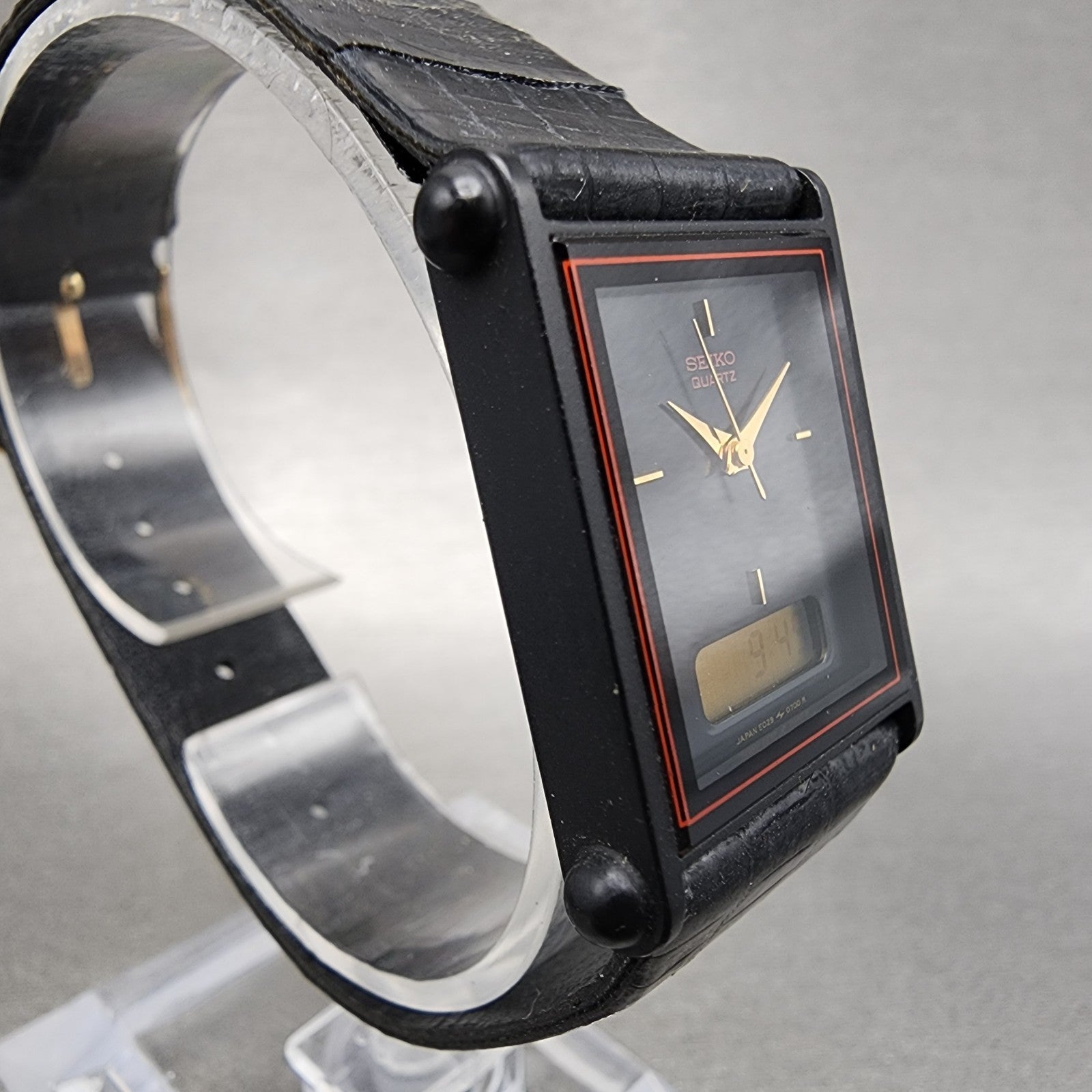 Seiko Watch Women 22mm Analog Digital Black Tone Rectangle E0295510 New Bat3
