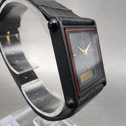 Seiko Watch Women 22mm Analog Digital Black Tone Rectangle E0295510 New Bat3