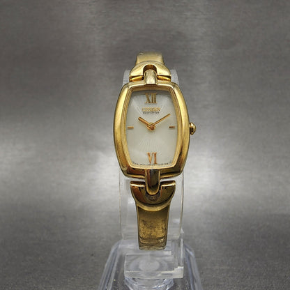 Citizen EcoDrive Watch Women 17mm Cream Dial Gold Tone Rectangle Runs5