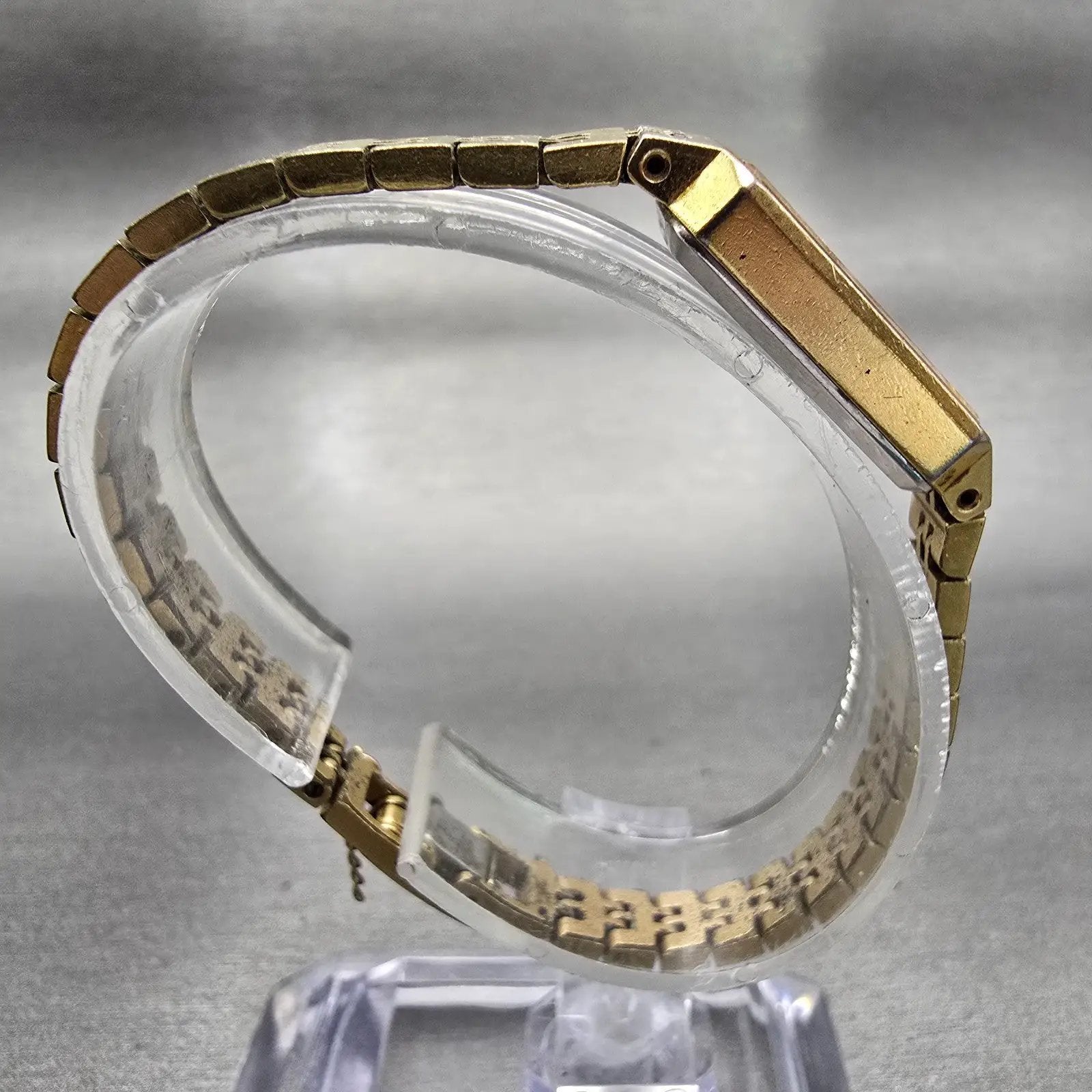 Seiko Watch Women 12mm Gold Dial Gold Tone Rectangle 1320-5029 New Battery VTG8