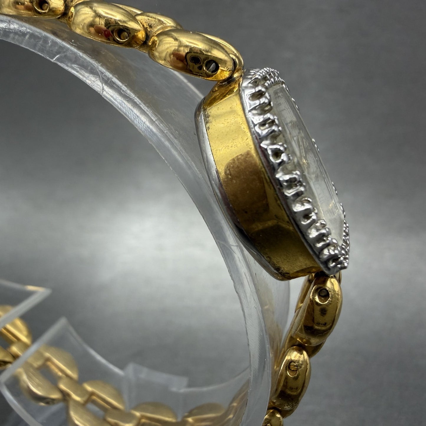 Gruen Watch Women 17mm White Dial Gold Oval Diamond Bezel New Battery VTG3