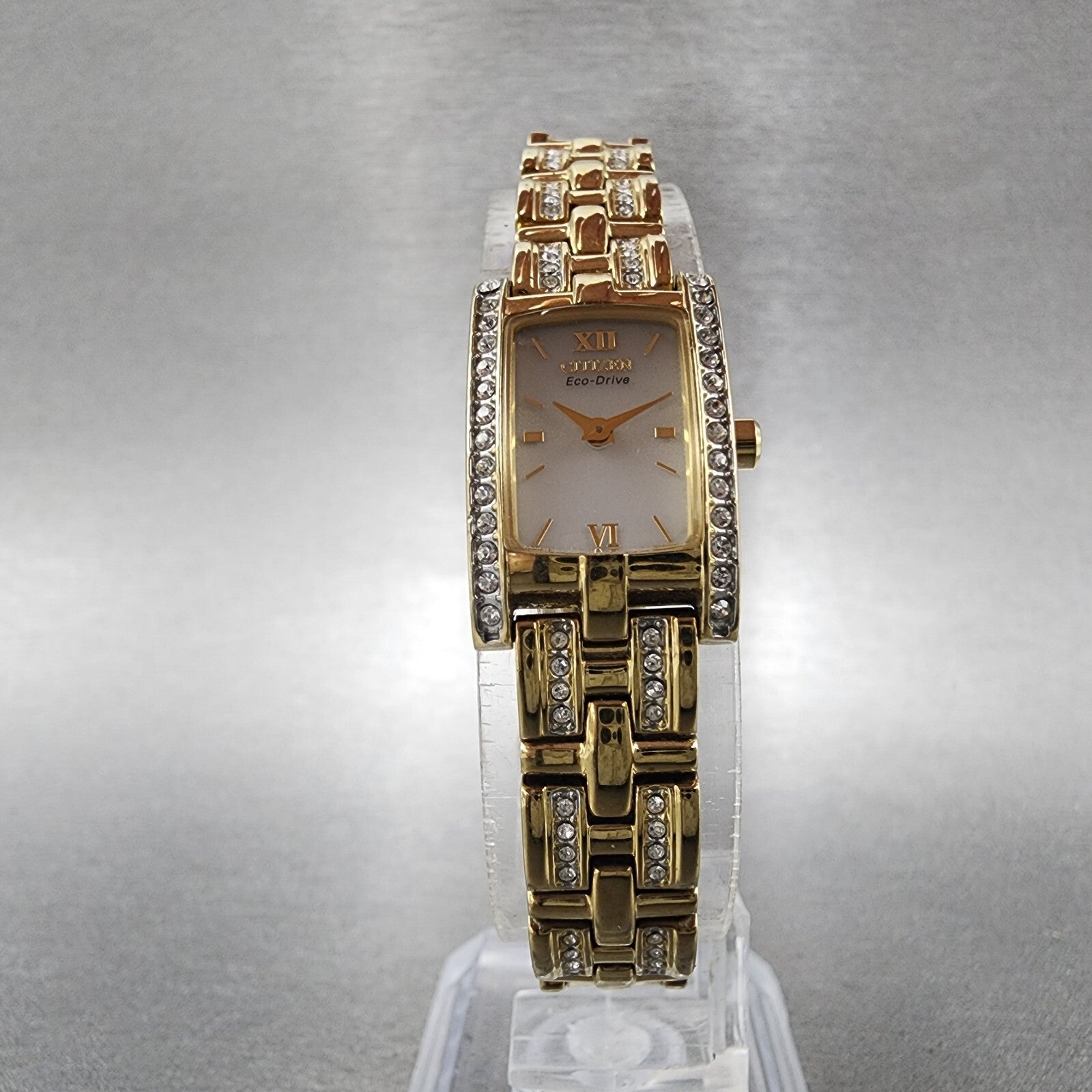 Citizen EcoDrive Tank Watch Women 15mm Silver Dial Gold Tone G620S028728 Runs5