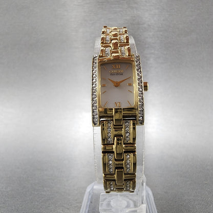 Citizen EcoDrive Tank Watch Women 15mm Silver Dial Gold Tone G620S028728 Runs5