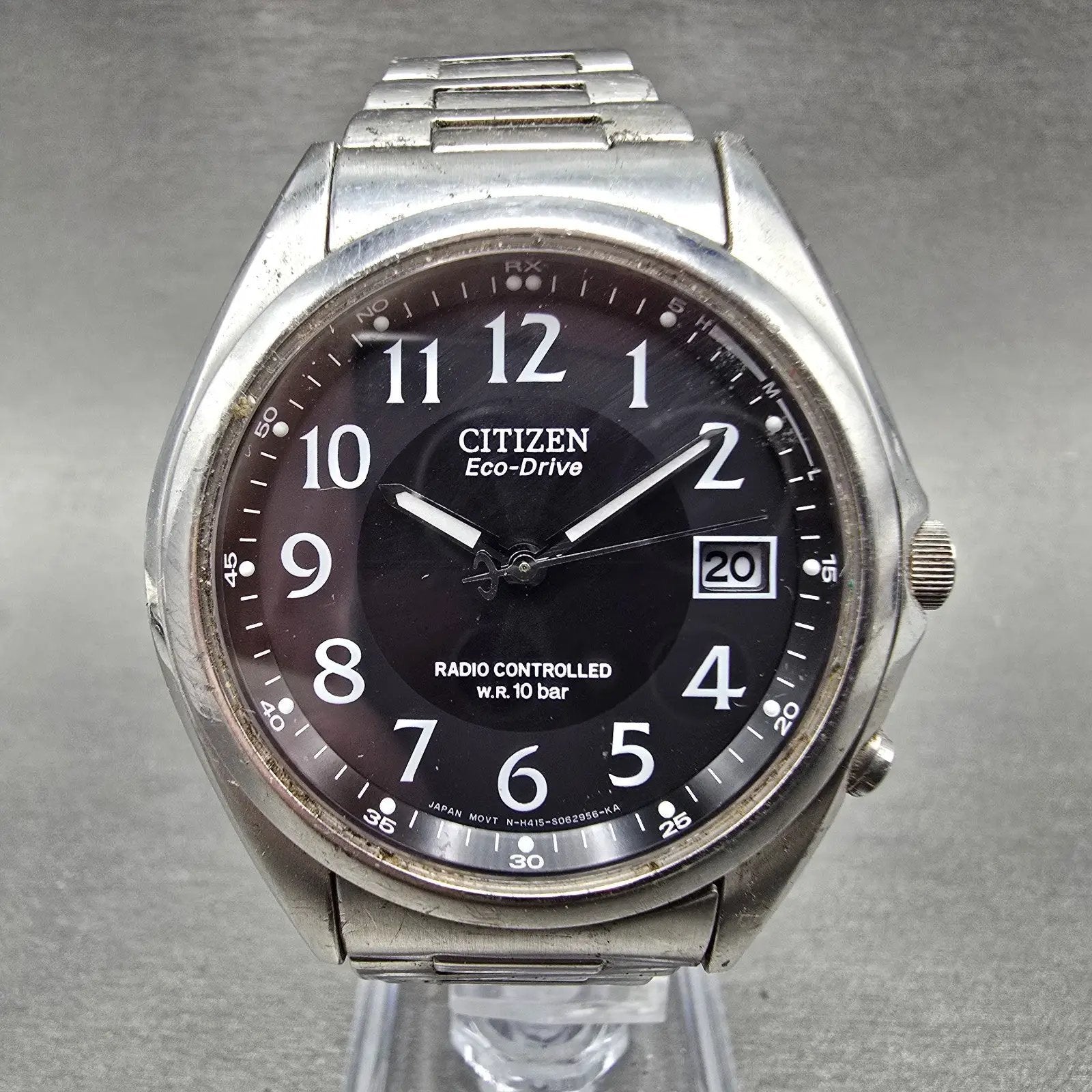Citizen Eco-Drive Watch Men 38mm Black Dial Steel Atomic Round Date READ!!!!!!!!0