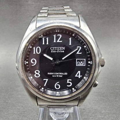 Citizen Eco-Drive Watch Men 38mm Black Dial Steel Atomic Round Date READ!!!!!!!!0