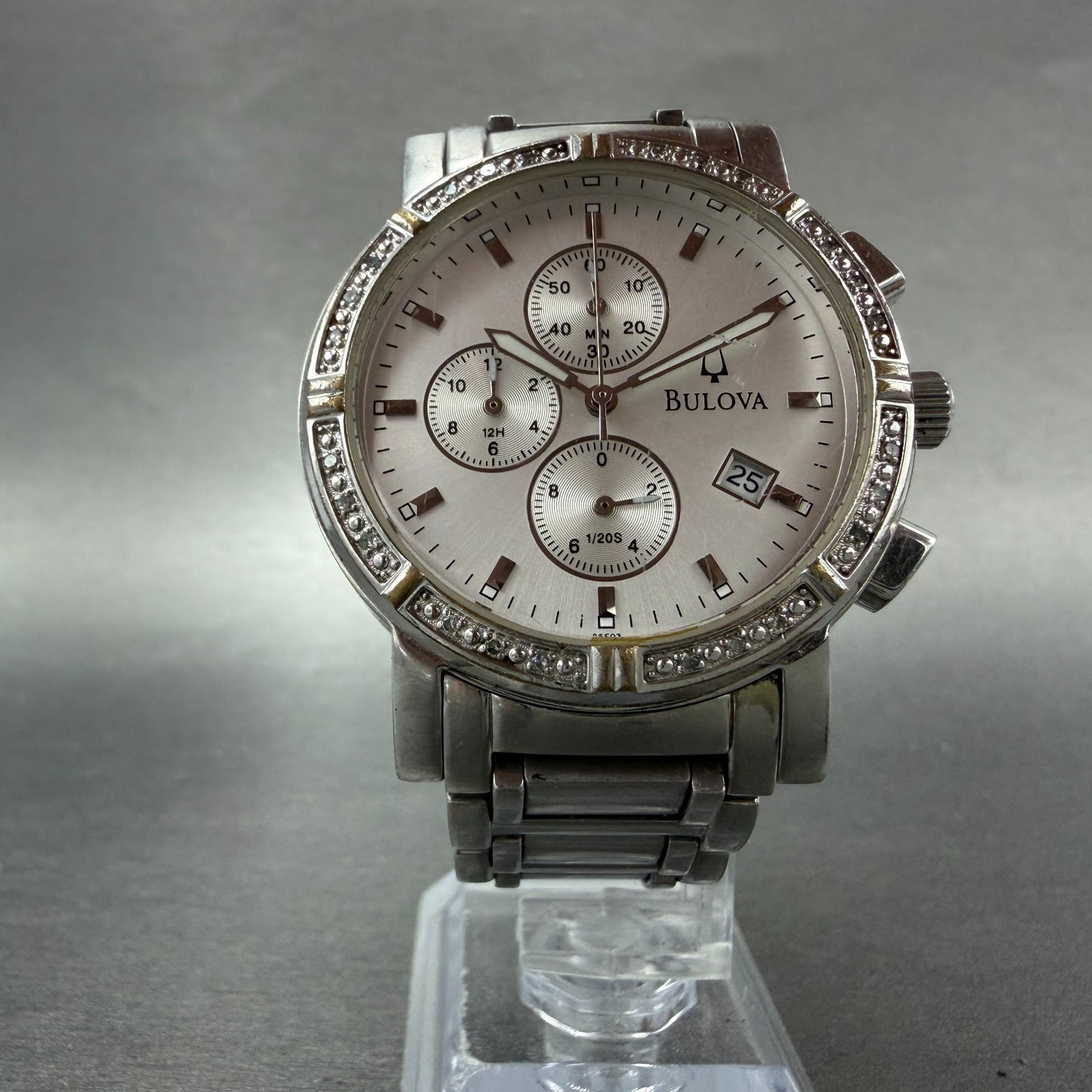 Bulova Watch Men 39mm Silver Dial Steel Daydate Round Diamond 96E03 New Batttery5