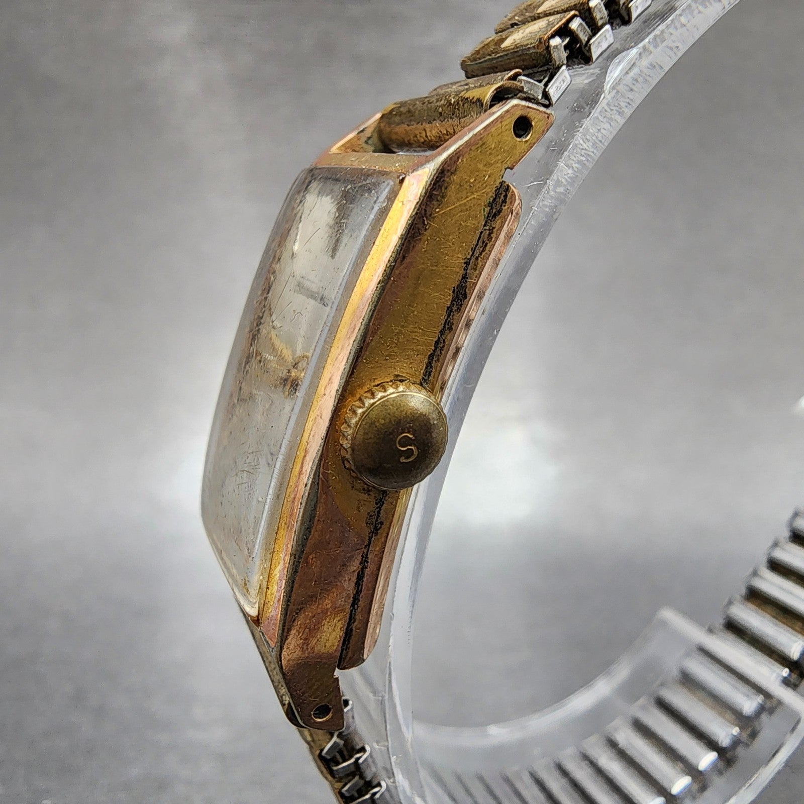 Seiko Venus Tank Watch Women 16mm Silver Dial Gold Plated Manual Runs2