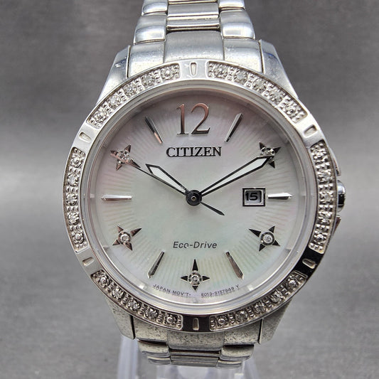 Citizen Eco-Drive Watch Women 32mm MOP Dial Silver Tone Date E013-S114969 Runs0