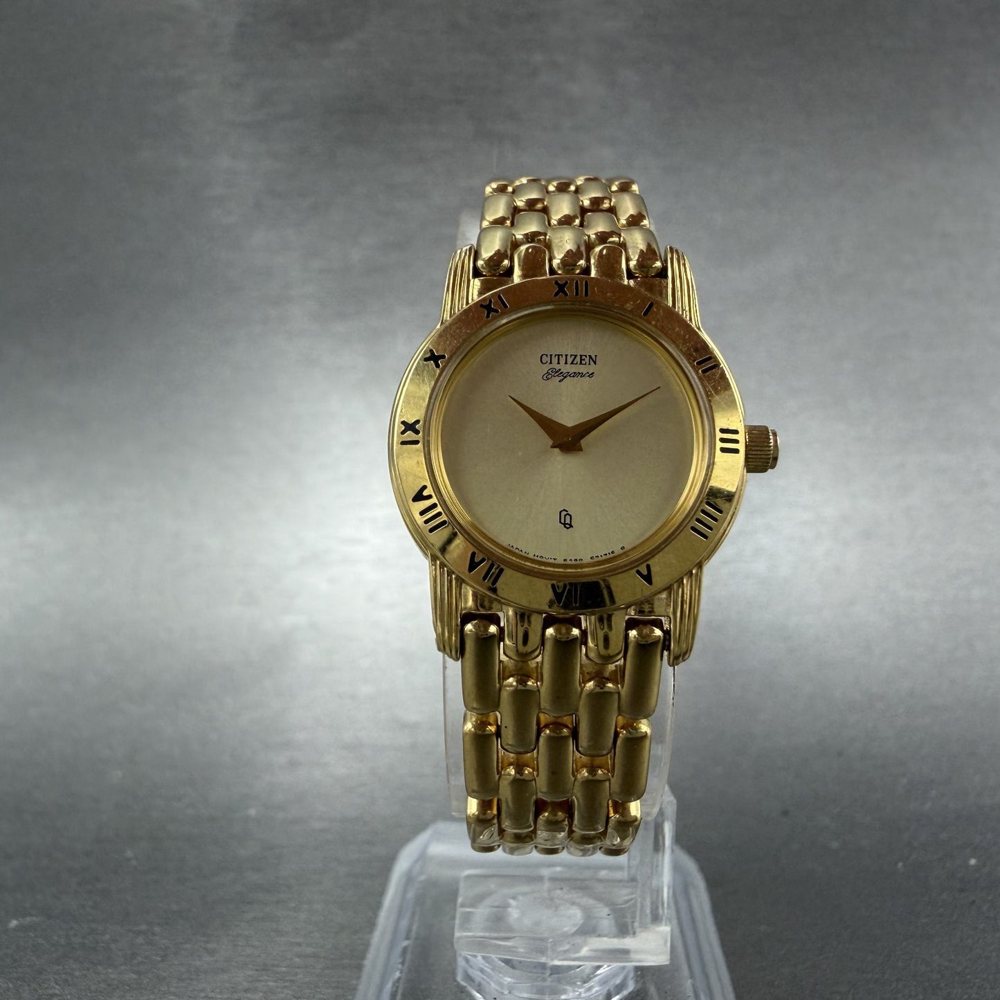 Citizen CQ Watch Women 22mm Champagne Dial Gold Tone Round 5420-S26003 New BattA5