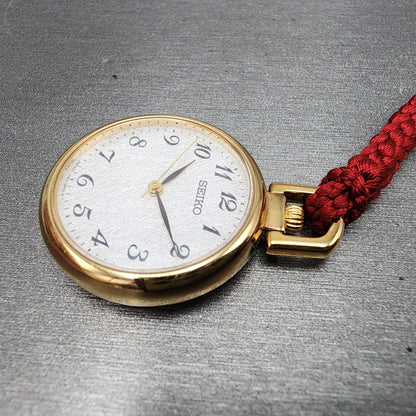 Seiko Pocket Watch Women 27mm Silver Dial Gold Tone ccccc New Battery3