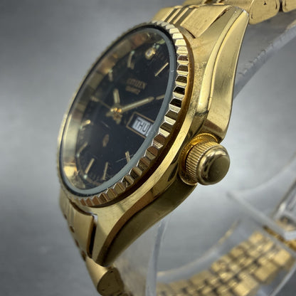 Citizen CQ Watch Women 26mm Black Dial Gold Tone Daydate 6000-072952 New Battery2