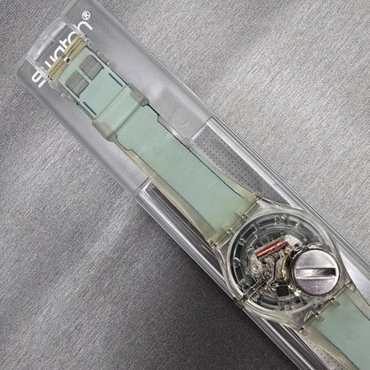 Swatch Gent SMALL IN BIG Watch Men 34mm White Dial Clear Case GK254 New Battery9