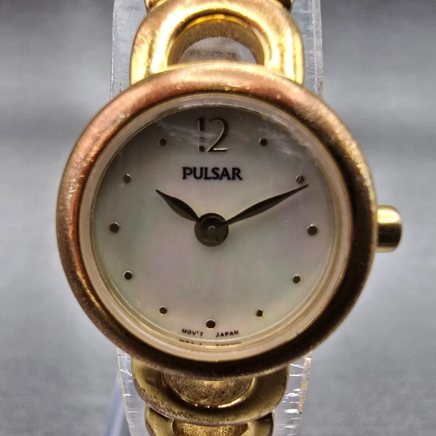 Seiko Pulsar Watch Women 19mm MOP Dial Gold Tone Round 1N00-X145 New Battery VTG1
