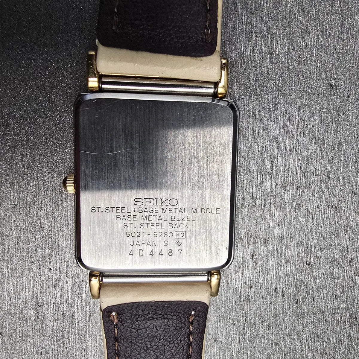 Seiko Tank Watch Women 25mm Ivory Dial Two Tone Rectangle 9021-5280 New Batt10