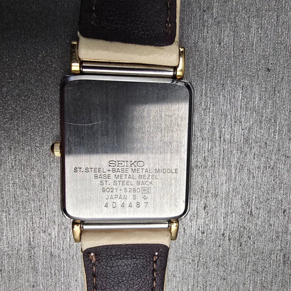 Seiko Tank Watch Women 25mm Ivory Dial Two Tone Rectangle 9021-5280 New Batt10