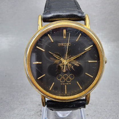 Seiko Watch Men 34mm Black Dial Gold Tone Olympic 7n218a00 New Battery0