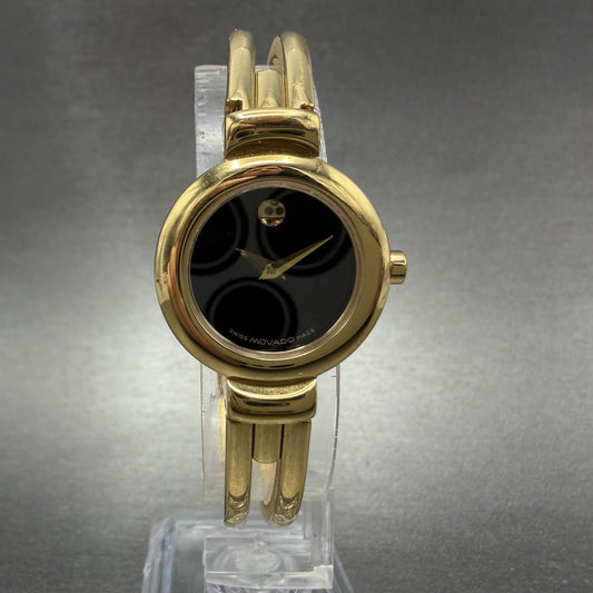 Movado Harmony Watch Women 23mm Black Dial Gold Tone 88.A1.809 New Battery ABCD0