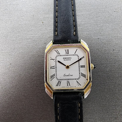 Seiko Exceline Watch Women 21mm White Dial Two Tone Rectangle 23206440 PARTS0