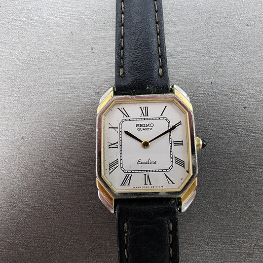 Seiko Exceline Watch Women 21mm White Dial Two Tone Rectangle 23206440 PARTS0