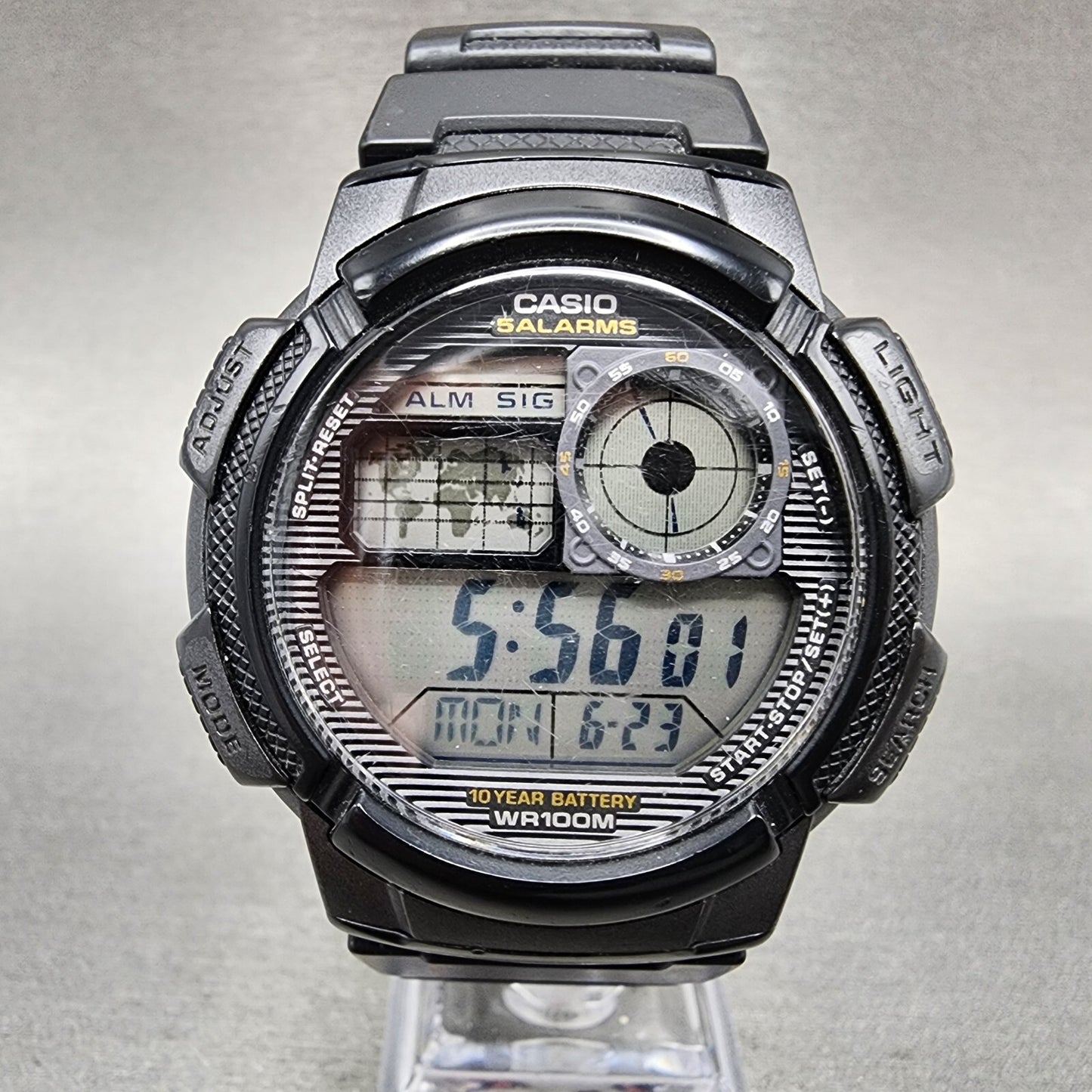 Casio AE1000W World Time Watch Men 43mm Digital Black Tone Alarm Chrono New Bat0