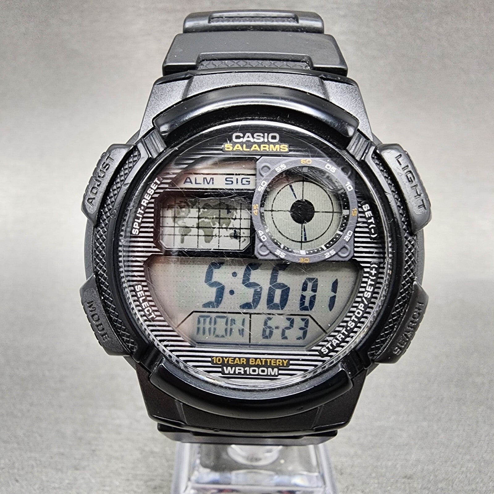 Casio AE1000W World Time Watch Men 43mm Digital Black Tone Alarm Chrono New Bat0