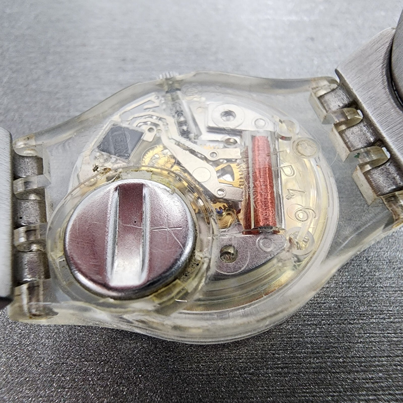 Swatch Metallic Dune Watch Women 25mm Silver Dial Clear Case Round LK258G NewBat8
