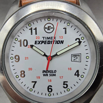 Timex Expedition Watch Men 39mm White Dial Silver Tone Date Round New Battery t1