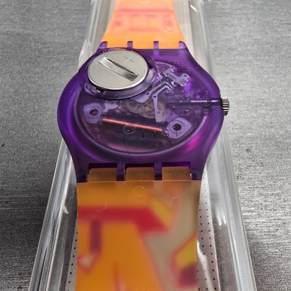Swatch Rara Avis Watch Men 34mm Gold Dial Purple Case GV103 New Battery NOS14