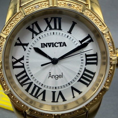 Invicta Watch Women 38mm White Dial Gold Tone Round 14717 New Battery1