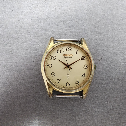 Seiko Watch Men 35mm Champagne Dial Gold Tone Round 71218000 VTG PARTS0