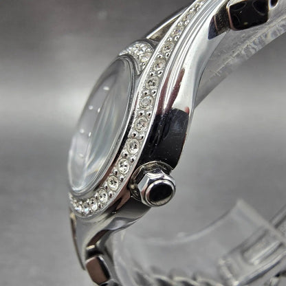 Seiko Solar Watch Women 23mm MOP Dial Silver Tone Round Crystal Bezel Runs2