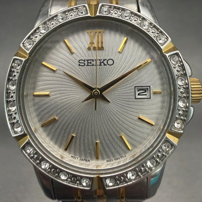 Seiko Watch Women 28mm Silver Dial Two Tone Date Round 6N22-00G0 New Battery1