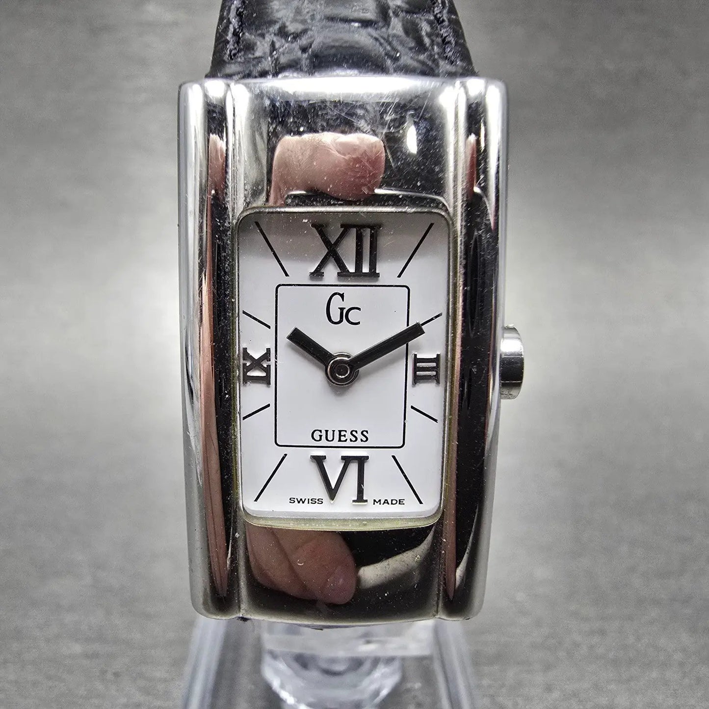 Guess Tank Watch Women 19mm White Dial Silver Tone Rectangle GC13000 New Battery0