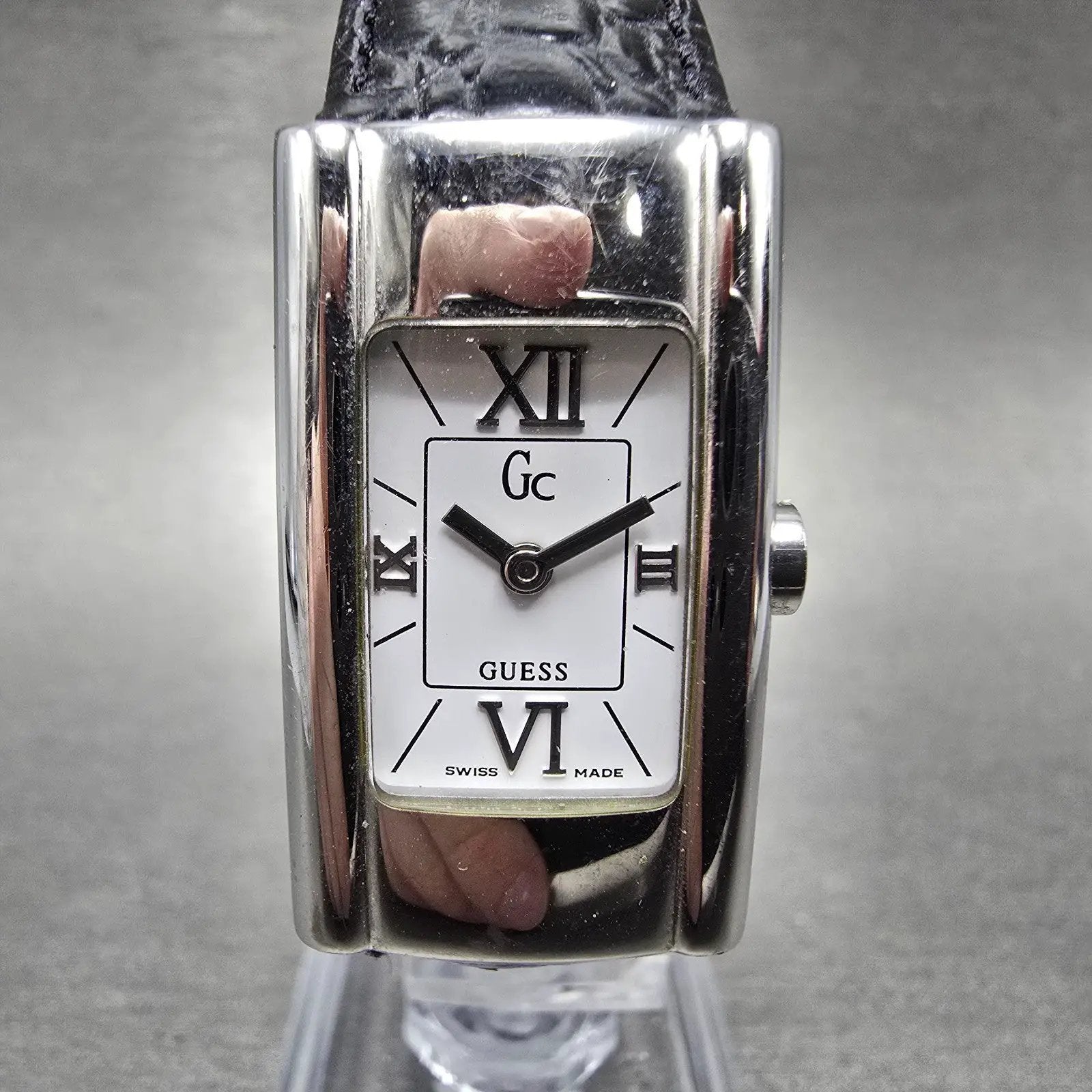 Guess Tank Watch Women 19mm White Dial Silver Tone Rectangle GC13000 New Battery0