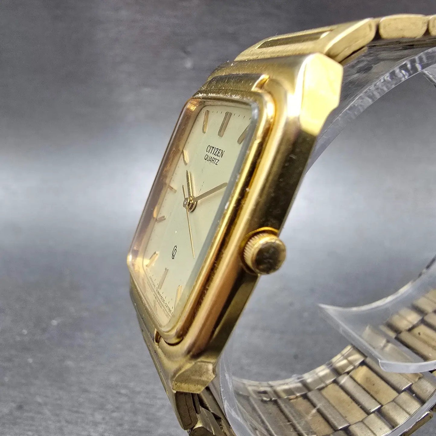 Citizen CQ Tank Watch Men 26mm Champagne Dial Gold Tone 6031-S16890 New Battery2